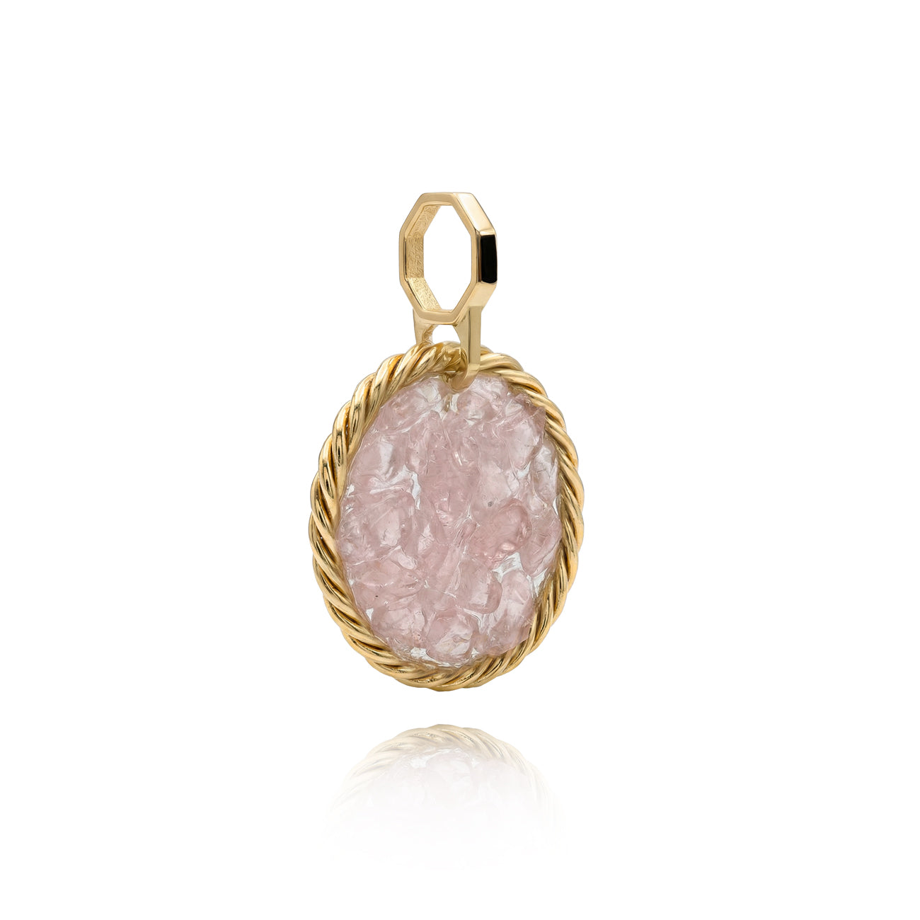 Amuleto tensor con Cuarzo Rosa – Latón bañado en oro