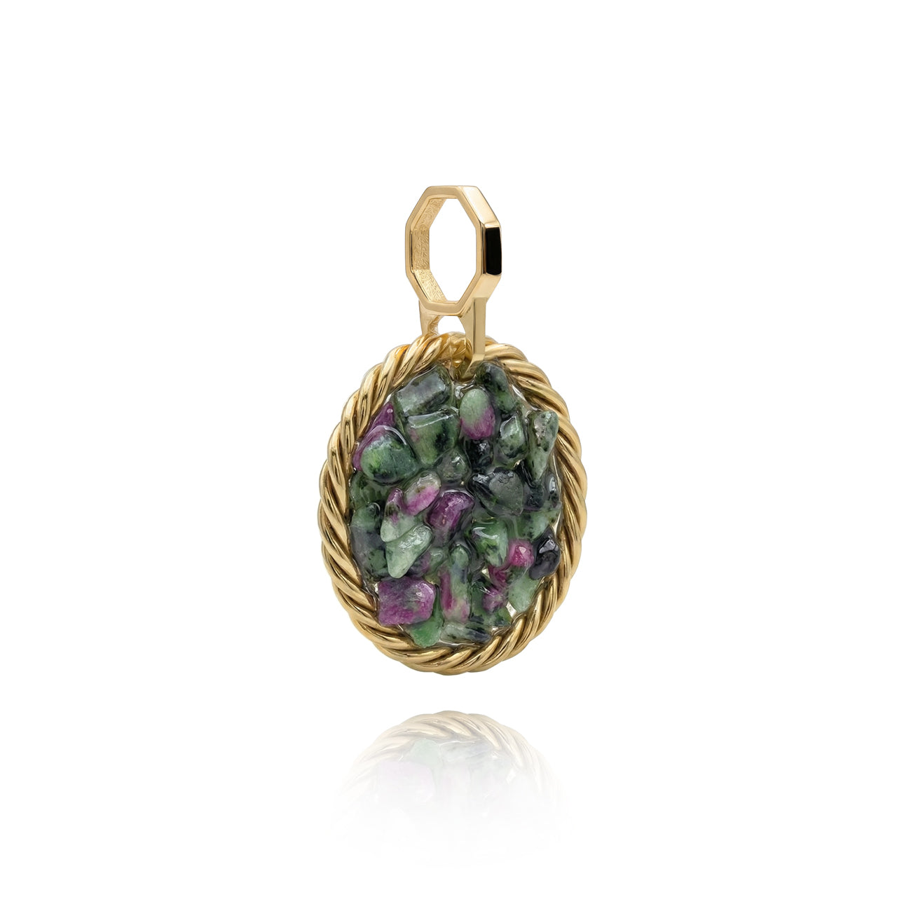 Tensor Amulet with Zoisite and Ruby – Gold-Plated Brass