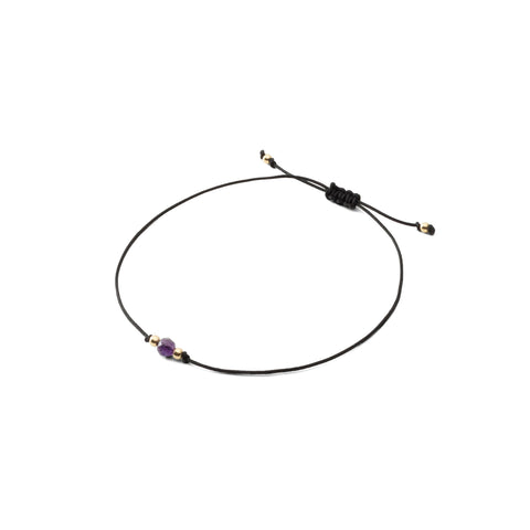 Bransoletka sznurkowa z kamieniem - Ametyst 4mm - Czarna
