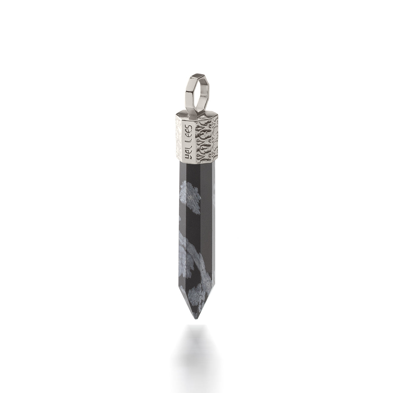 Necklace 44 cm with Snow Obsidian – 925 silver plated with platinum