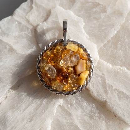 Amulet tensorowy z Bursztynem - Srebro 925 pokryte platyną