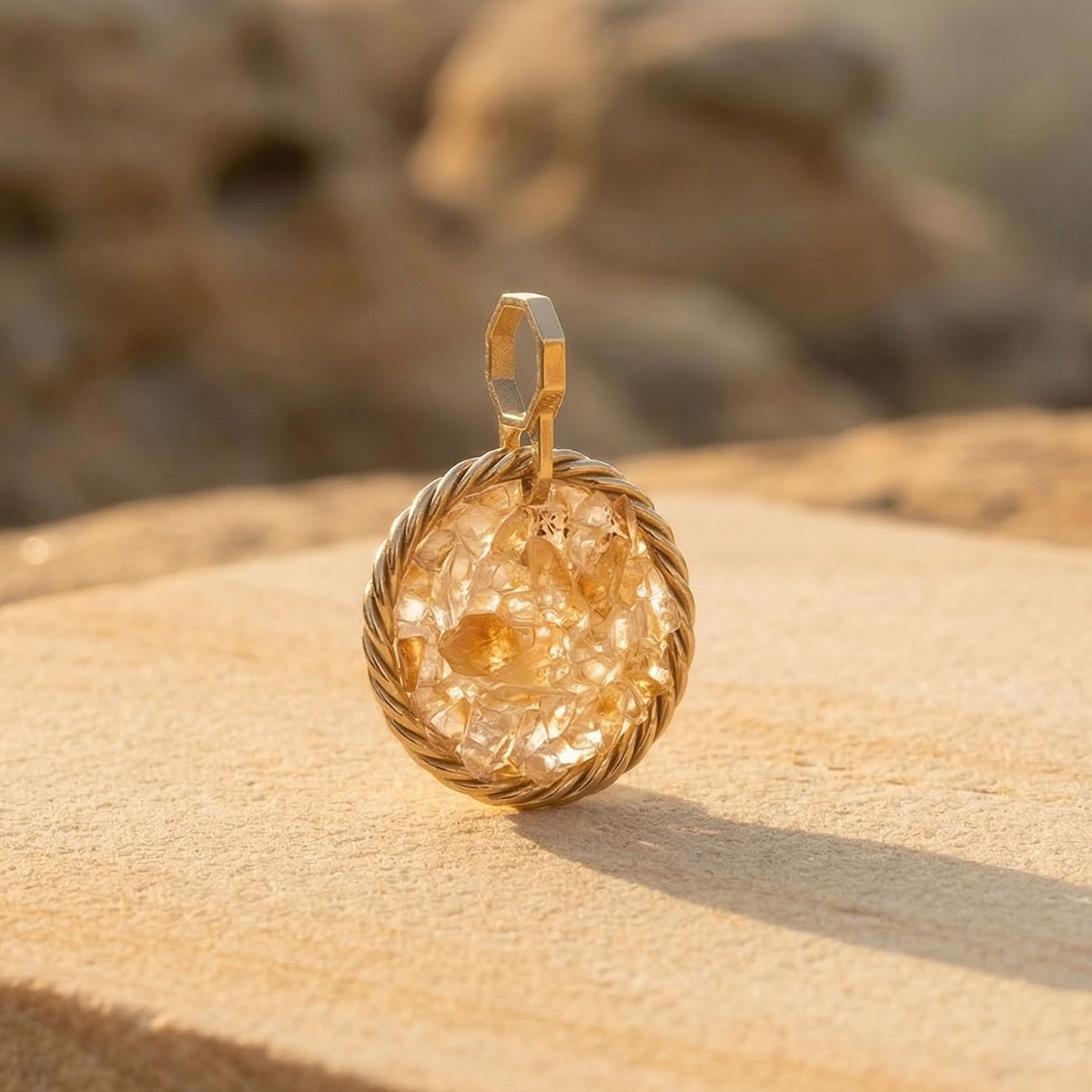 Tensor Amulet with Citrine – Gold-Plated Brass