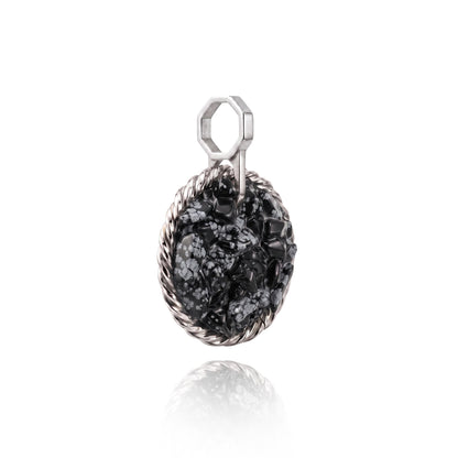 Amulet tensorowy z Obsydianem Śnieżnym - Srebro 925 pokryte platyną