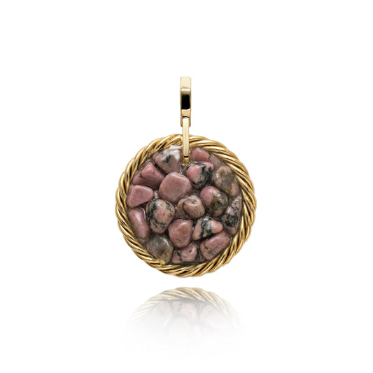 Tensor Amulet with Rhodonite – Gold-Plated Brass