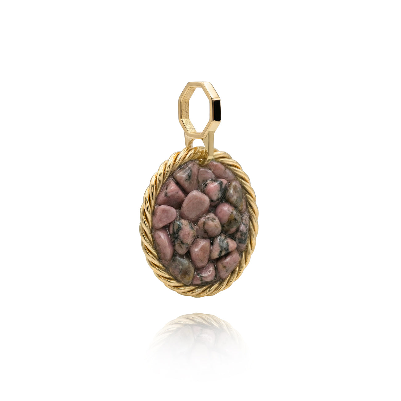 Tensor Amulet with Rhodonite – Gold-Plated Brass