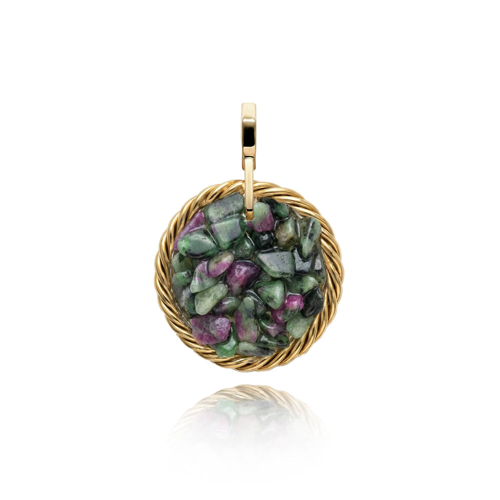 Copper Tensor Amulet with Zoisite and Ruby – Gold-Plated
