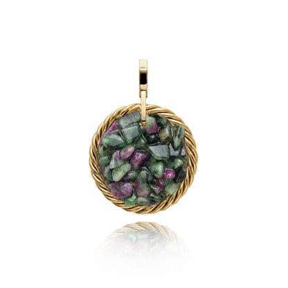 Tensor Amulet with Zoisite and Ruby – Gold-Plated Brass