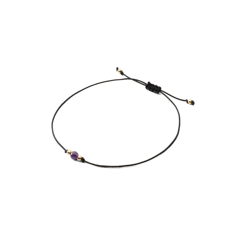 Cord bracelet with stone - Amethyst 4mm - Black