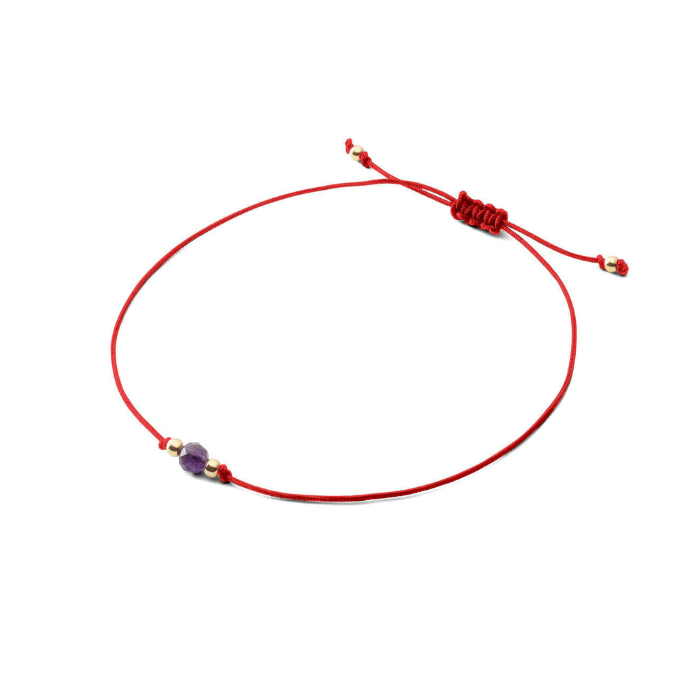 Cord bracelet with stone - Amethyst 4mm - Red