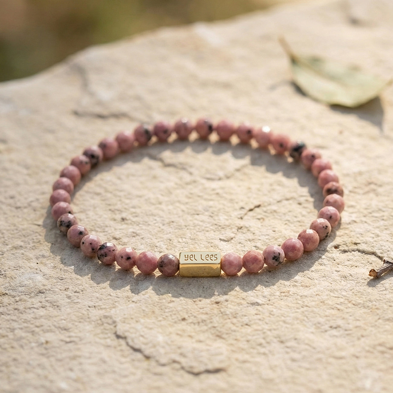 Rhodonite Bracelet with Charm Space – 925 Silver