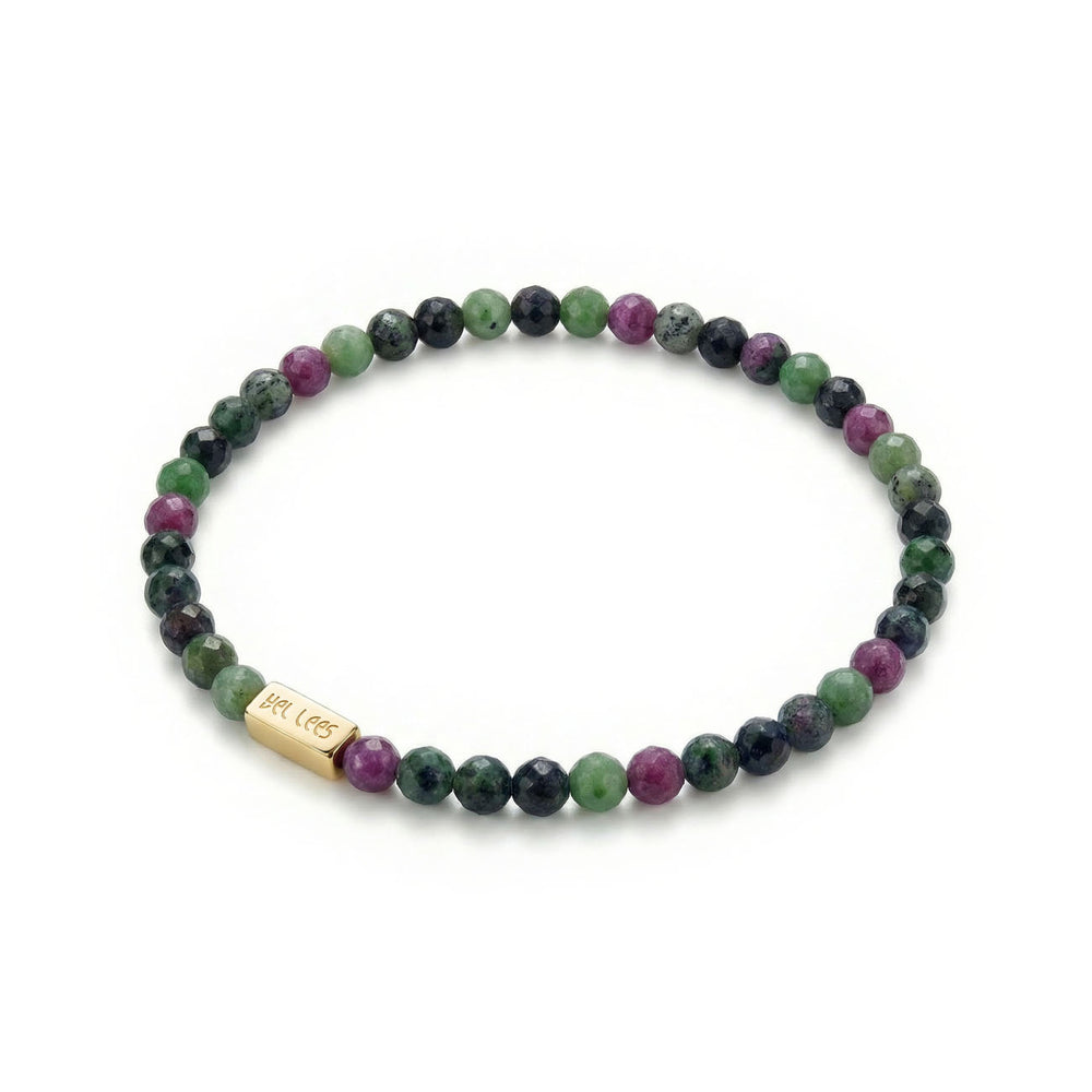 Bracelet with Zoisite with Ruby and space for charms – 925 Silver