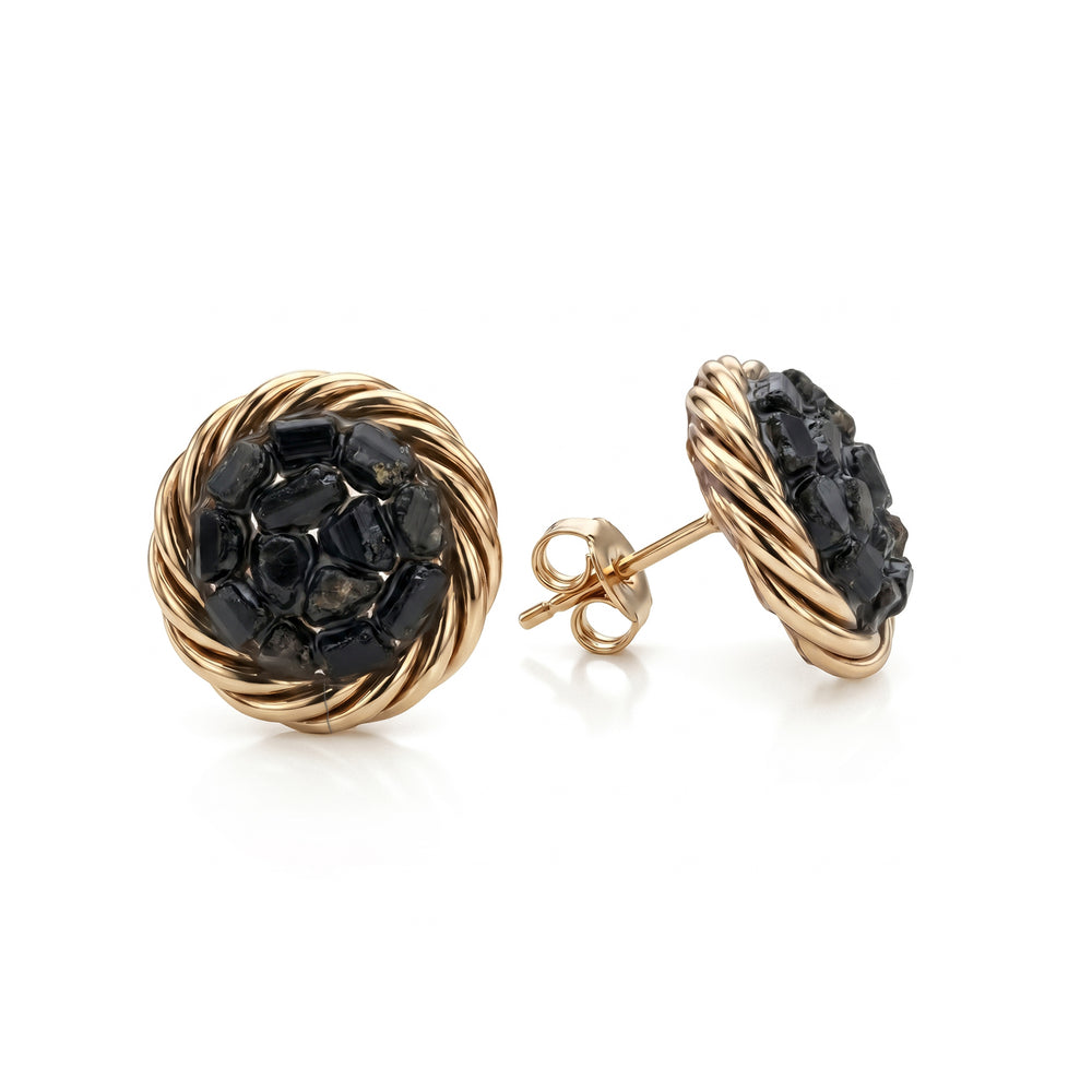 Gold-plated copper tensor earrings with Black Tourmaline