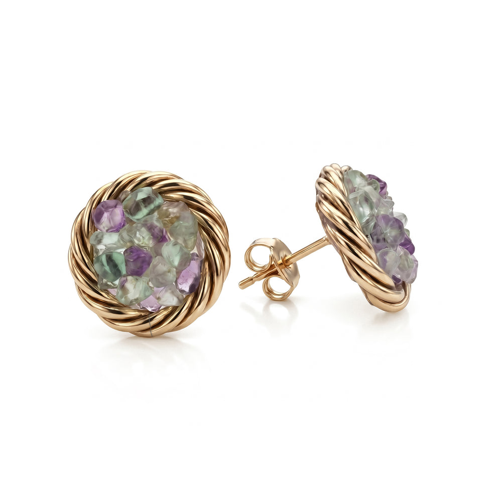 Gold-plated copper tensor earrings with Fluorite