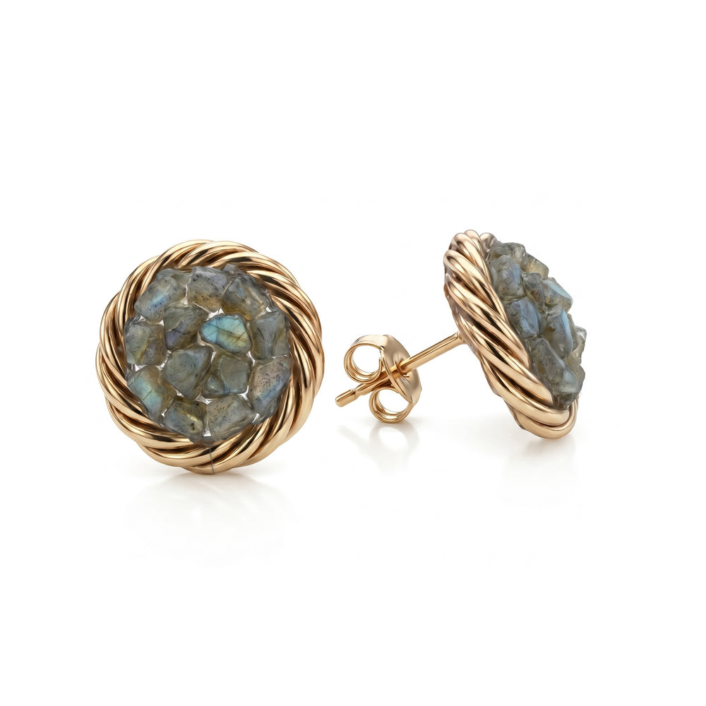 Gold-plated copper tensor earrings with Labradorite