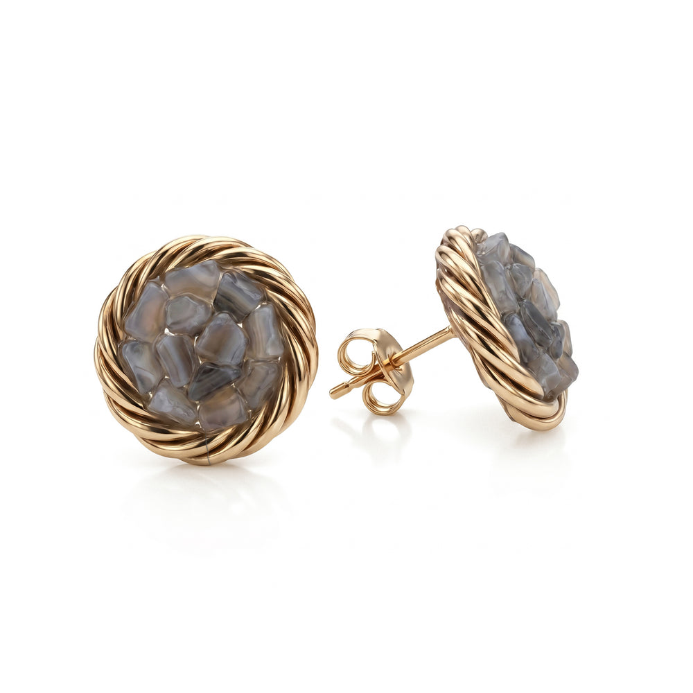 Gold-plated copper tensor earrings with Onyx