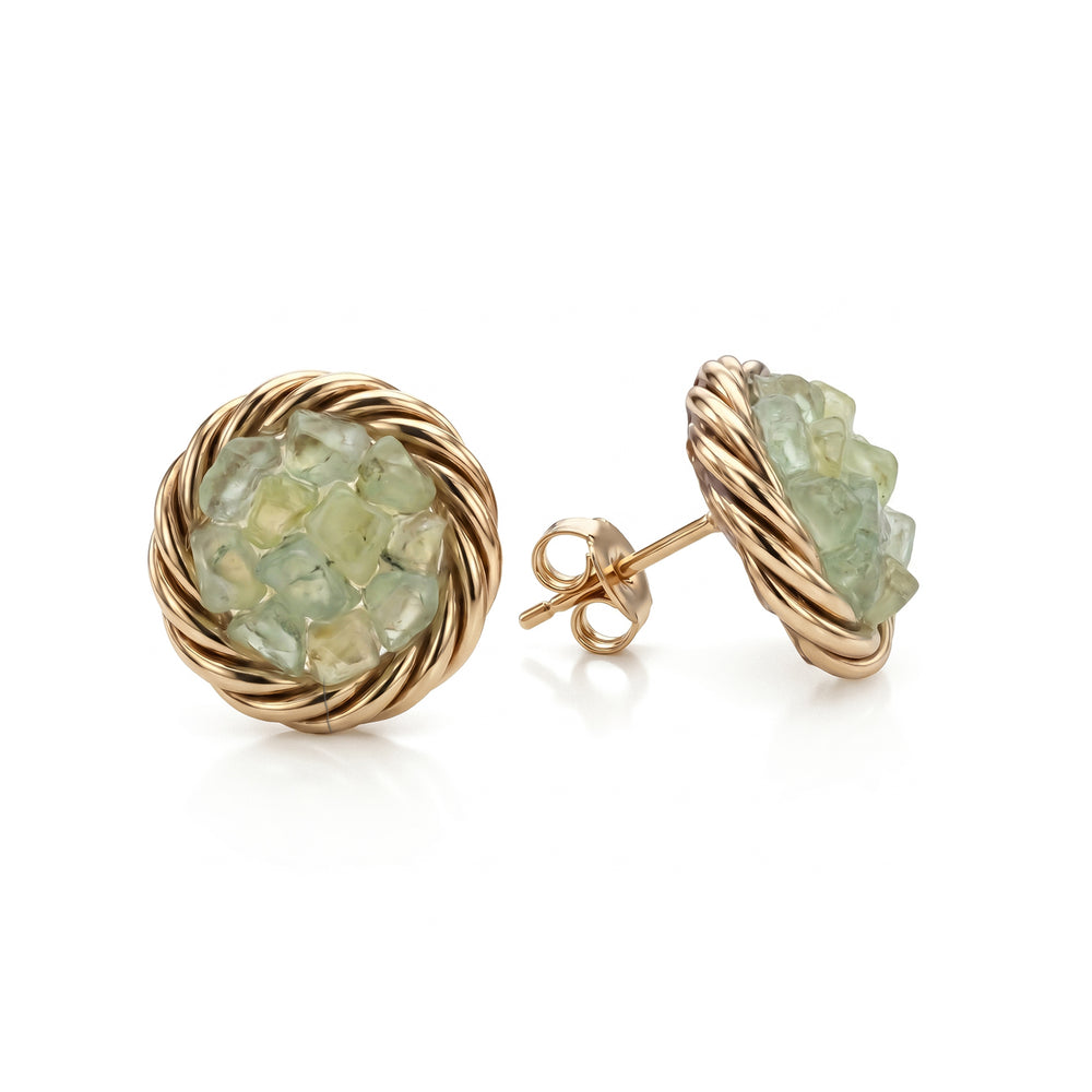 Gold-plated copper tensor earrings with Prehnite