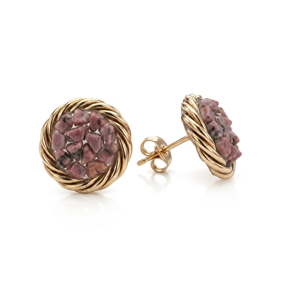 Gold-plated copper tensor earrings with Rhodonite