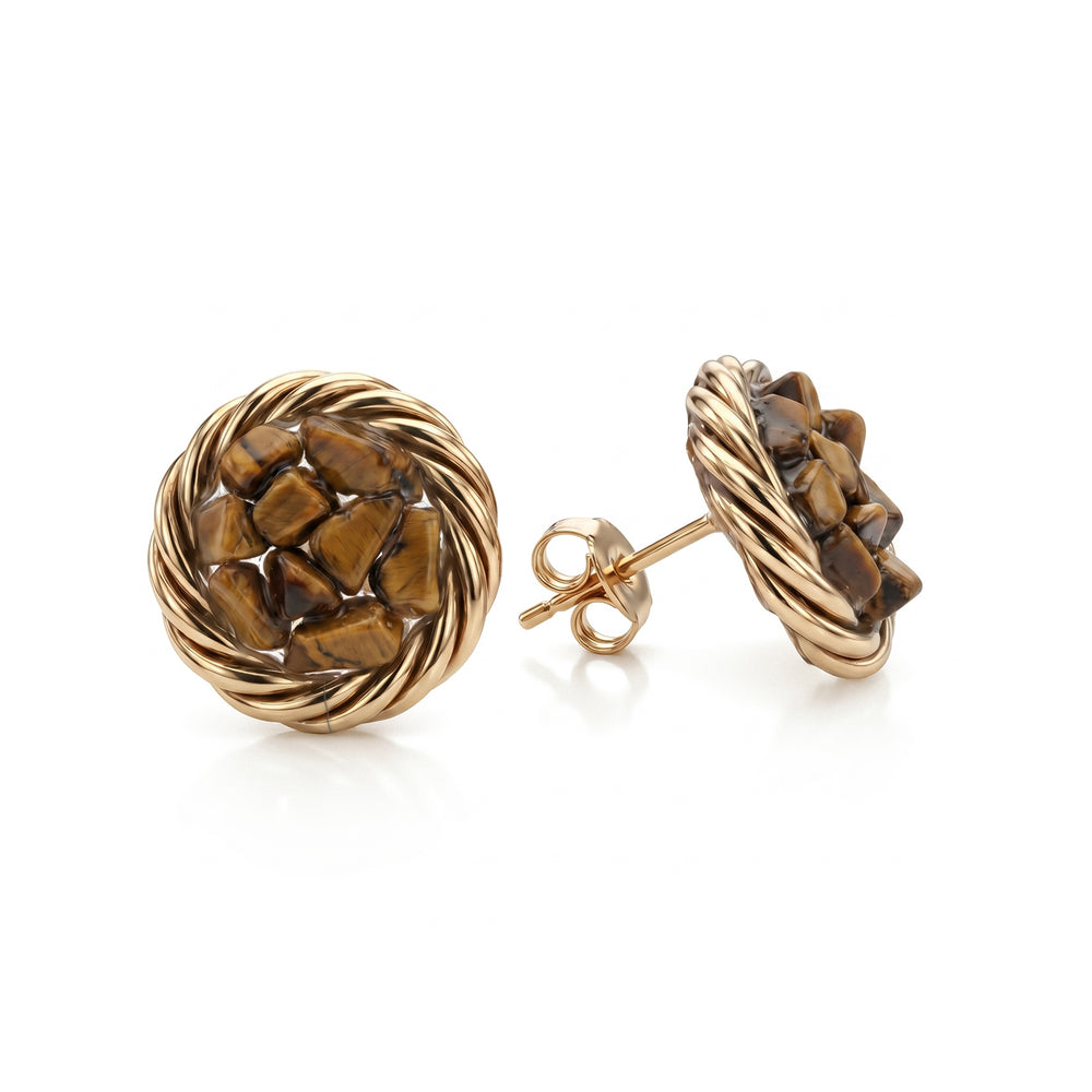 Gold-plated copper tensor earrings with Tiger's Eye