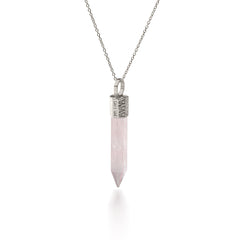 Naszyjnik z Kwarcem Różowym – Srebro 925 pokryte platyną
