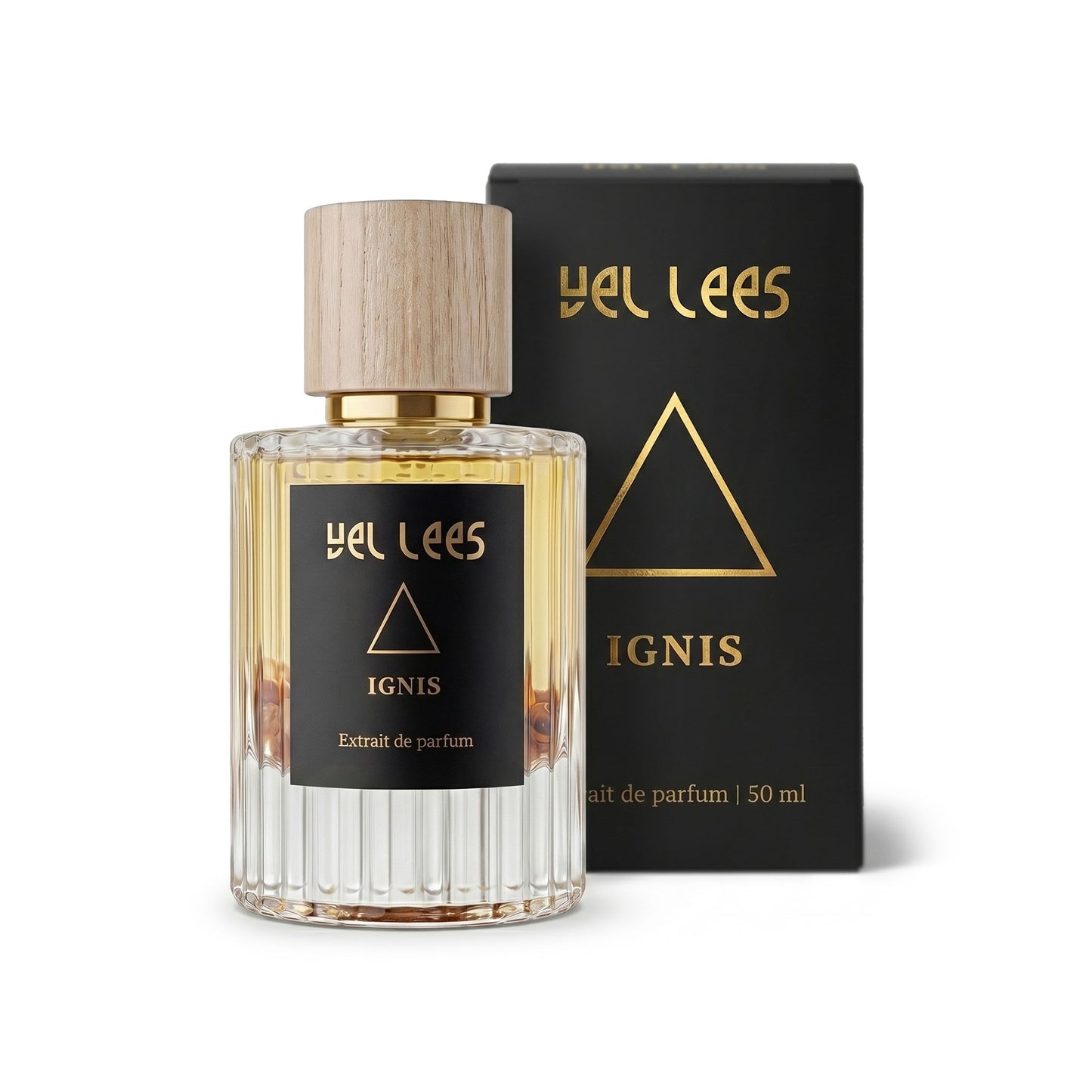 Perfumy VEL LEES Ignis – Ogień Karneolu, extrait de parfum 50 ml – elegancki flakon z naturalnym korkiem, intensywna ambrowo-drzewna kompozycja o ciepłym, zmysłowym charakterze.